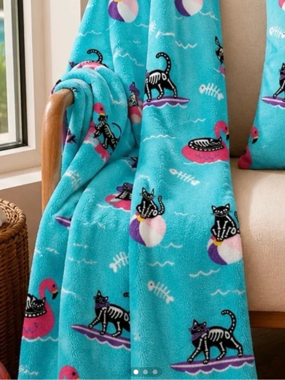 Skeleton Cat Velvet Throw Blanket